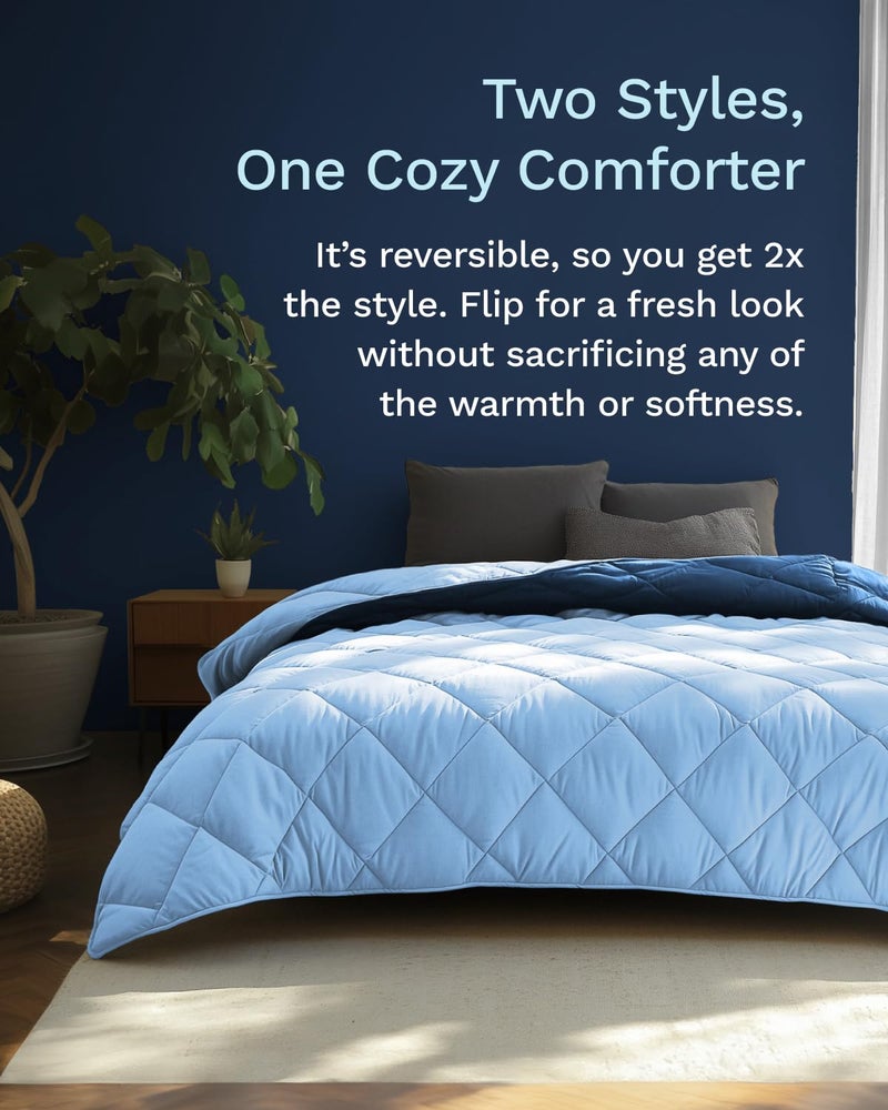ViscoSoft Microfiber All Seasons Down Alternative Quilted Comforter - Cooling Breathable Premium Soft Reversible Microfiber Duvet Blanket, Light Blue/Dark Blue, Full - Image 2